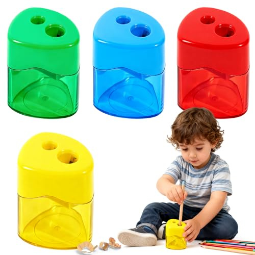 4 Farben Spitzer mit Dose, Pencil Sharpeners with Container, Anspitzer Dicke und Dünne Stifte, Anspitzer mit Behälter, Doppelanspitzer mit Behälter, for School Office