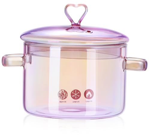 LALADEFIEE Marmite en Verre Rétro Marmite à Soupe Transparente 5L Couvercle Double Poignée Fond Plat pour Conduction Thermique Rapide pour Nouilles Soupe Porridge Fruits de Mer Usage Domestique