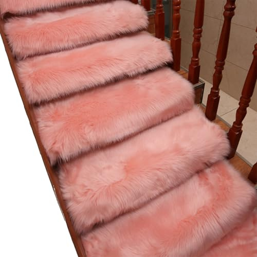 ZhuiFengA Gradini Scale in Peluche 33,5''×9,8'', Tappetino Antiscivolo Lavabile Scale, Morbido Tappeto per Scale Interno, gradini in Legno (5 Pezzi)(Light Pink)