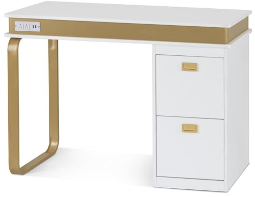 BarberPub Stylish Manicure Table for Nail Artists, Ideal Storage Beauty Nail Desk, Modern Salon Workstation with Drawers & Built-in Power Outlets, Makeup Vanity Station 2626