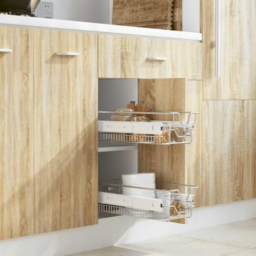 HaoChrymec Einbauschublade Korbauszug 2 Stk. Silbern, Teleskopschublade, Mit Kugelgelagerten Schienen, Für Küchenschrank, Ausziehbare Schublade Küche, 300 mm