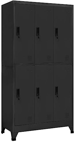 Hoopleep Schließfachschrank Anthrazit 90x45x180 cm, Stahl Metall Spind mit 6 abschließbaren Türen, robuster Stauraum für Büro, Schule, Garderobe