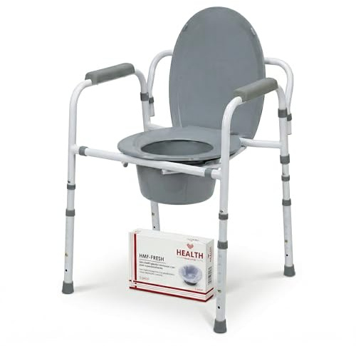 Sedia Comoda WC Disabili e Anziani Regolabile in Altezza – 2 in 1 Rialzo WC e Comoda con Secchio – Inclusi 5 Sacchetti Igienici Monouso