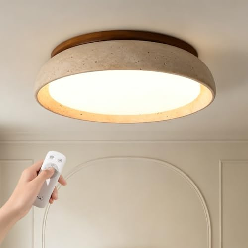 NOCHX Stile Wabi Sabi Plafone in Pietra Travertino LED Lampada da Soffitto Decorazione Giapponese Moderna Illuminazione da Soffitto per Camera Soggiorno Sala da Pranzo Hotel caffè E Ristorante(43cm)