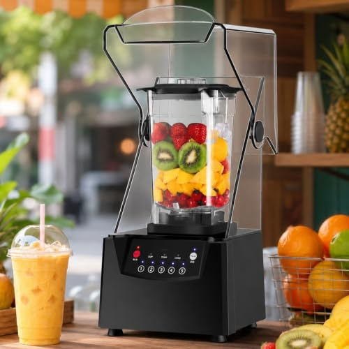 pealiritansemen Frullatore per Smoothie Professionale 2200 W, Tritaghiaccio Silenzioso con Caraffa da 1,8 L, Motore da 17.000 Giri/min, 6 Lame e 5 Programmi per Caffetterie, Juice Bar e Casa
