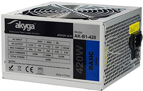 Akyga AK-B1-420 Netzteil 420W, 120mm leiser Lüfter grau