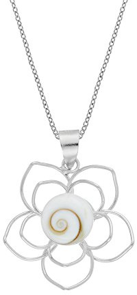 81stgeneration 925 Silber Shiva-Auge Muschel-Blumenanhänger an 18 Panzerkette | Muschelkette aus Sterlingsilber | Großes 3D-Durchbruchdesign | von der Natur der Küste Inspirierter Boho-Schmuck