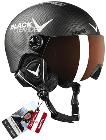 BLACK CREVICE Casco da sci per bambini Leogang I Casco da sci con visiera stile pilota in diversi colori I Casco da snowboard unisex I Casco da sci (48-52, Nero Carbone Opaco/Bianco)