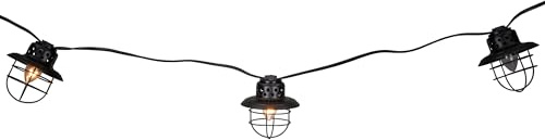 Northlight 10-Count Black Caged Fisherman Lantern Patio String Light Set – 9' Black Wire, Clear C7 Bulbs – Indoor/Outdoor Decorative Lighting