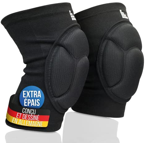 LAUTER SCHUTZ ® Rodilleras 3-ZONE - transpirables, elásticas, suaves - con acolchado de 3 zonas para protección y libertad de movimiento para balonmano, voleibol, bicicleta de montaña y más (S)