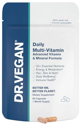 DR.VEGAN Daily Multi-Vitamin | Vegan Multivitamin | Energy, Hair, Skin, Nails, Mental Performance, Immune Health | 60 Capsules | Two-A-Day