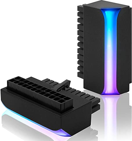 EZDIY-FAB ATX 24-Pin 90 Grados Conector de alimentación 5V 3 Pin ARGB Rainbow Hembra a Macho Fuente de alimentación para placa base de ordenador ATX - 1 Pack