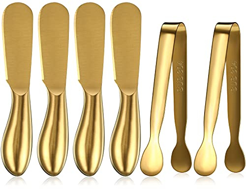 6 Pieces Cheese Knife Spreader Serving Tongs Set Stainless Steel Butter Cheese Spreader Mini Food Tongs Cheese Knife Spreaders with Handles Metal Salad Tongs Multipurpose Jam Condiment Cheese Spreader