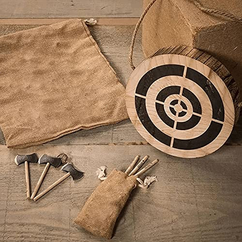 YOUTIFAN Axe Wurfspiel Set, Holzfrisbee und 3 kleine Beilen, Holzdart und Axt Frisbee Spielzeug, Axt Wurfspiel für Innen und Außen, Interessantes spannendes Spiel