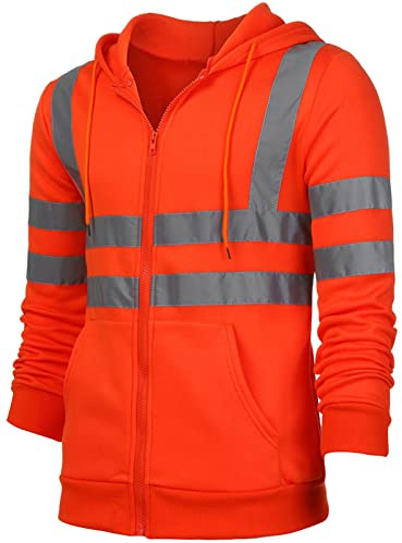 Panegy Jungen Arbeitsjacke Reflektierend Warnschutz Jacke Sicherheitsjacke Kapuzenpullover Größe L - Orange