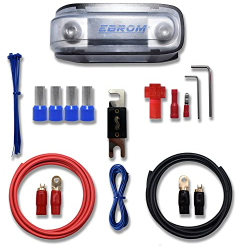 EBROM Batteriekabel 50mm2 Vollkupfer Car Hifi Kabel Set 150A ANL Sicherung | 50 mm² (AWG 1) 2 m Pluskabel rot + 2 m Massekabel schwarz, ANL Sicherungshalter + 150 A Sicherung, Ring- und Gabelkabelschuhe
