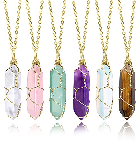 6Pcs Kristall Kette Gold Sechseckig Kristalle Heilsteine Anhänger Halskette