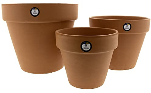CERÁMICA RAMBLEÑA | Macetas de Barro Rojo | Macetas Decorativas | Macetas de cerámica | Macetas Exterior | Conjunto x3 Maceta de Barro Rojo Terracota - Modelo J44