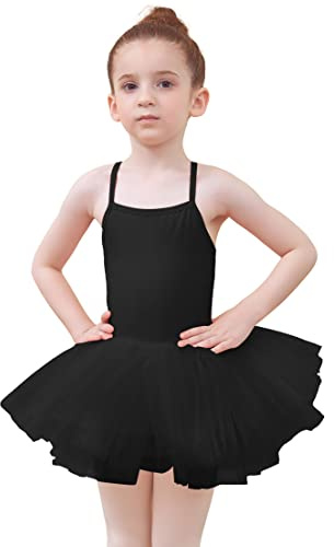 Tancefair Flickor Balettklänning Bodysuit Dans Tutu Bomull Skjortor Balett Leotard Justerbara remmar Gymnastik Dansbotten, Svart, 130 (120-130 cm, Età: 6-7 anni)