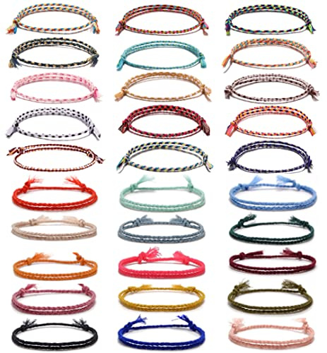MOZAKA 30Pcs Woven Wrap Friendship Bracelets for Women Men Adjustable Colorful String Wrist Cord Handmade Friendship Braided Ankle Bracelets Party Favors