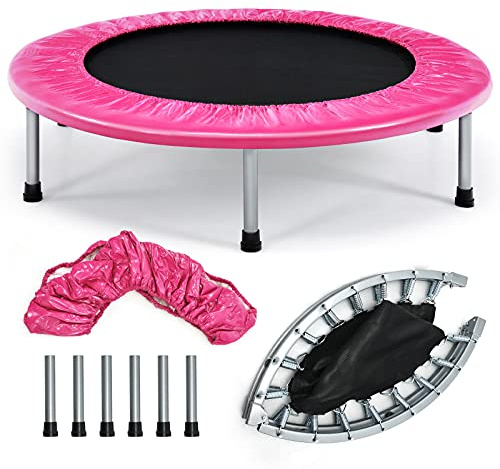 GYMAX Ø97 cm Mini Trampolin klappbar, Fitness Trampolin für Erwachsene & Kinder, Gartentrampolin bis 150 kg belastbar