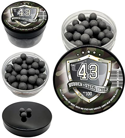 Rubber-Steel Balls in 43 caliber. Sfere in Gomma-Acciaio Palline .43 cal. Hard Mix Rubber Steel Balls Paintballs Reballs Self Defense
