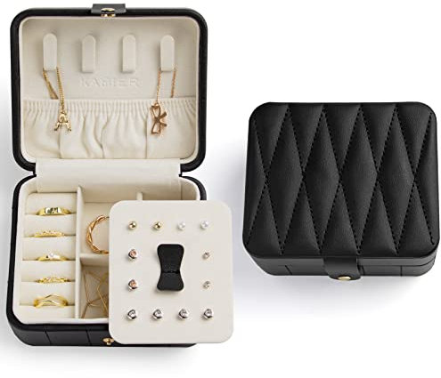 KAMIER Kleine Schmuckkästchen für Damen, Reise Schmuckbox PU Leder Schmuckschatulle für Ohrringe, Ringe, Halsketten, Niedliche Reise Schmucketui für Frauen, Männer, Mädchen(Mehrere Farben