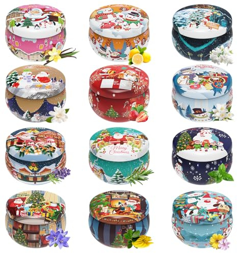 Christmas Candles Gifts for Women, Primevolve Scented Candles Set for 12 Bulk Home Aromatherapy, Strongly Fragrance Long Lasting Portable Travel Tin for Spa Bath Yoga