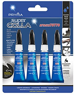 Pryma Super Colla Attacca Tutto | 3g – Adesivo Istantaneo Ultra Resistente per Plastica, Metallo, Ceramica, Legno e Altro