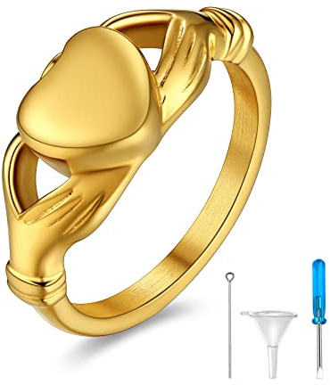 GoldChic Herz Urnen Ring für Asche 18K Vergoldet Asche Ring Memorial Schmuck für Damen Herren Feuerbestattung Schmuck Memorial Andenken Ringgröße 59.5（18.9）