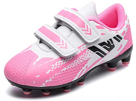 Boys Football Boots Shoes Kids Girls FG/AG Soccer Athletics Training Sport Running Shoes Teenager Profession Indoor Outdoor Football Shoes Sneakers Unisex White Pink 1 UK