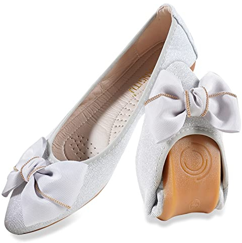MACHSWON Womens Ballet Flats Sparkly Comfortable Casual Pointed Toe Bow-Knot Slip on Wedding Ballerina Dressy Flats Shoes Women