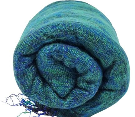 Nepalese Handmade Yak Wool Blanket, Soft Oversized Shawls, Throws Meditation Wrap Blanket, Shawls Greenish Blue