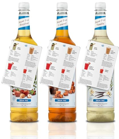 Blue Nile Recipe Card – Sugar-Free Coffee Syrup Bundle with Vanilla, Hazelnut & Caramel, 1L Bottles for Coffee, Lattes & Iced Drinks – Keto-Friendly, Low-Calorie