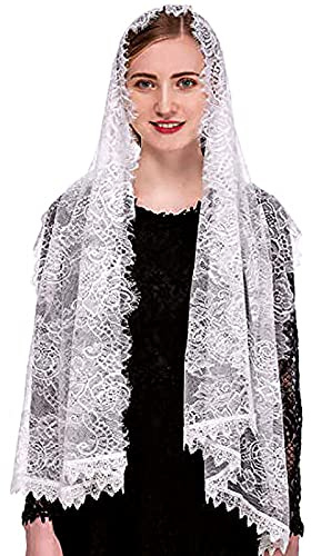 FakeFace Hochzeit Brautschleier, Spitzenschleier Kopfbedeckung Schal, Katholische Mantilla Kirche Schleier Muslimisches Kopftuch, für Braut Kirche Halloween Cosplay Party, 150cm