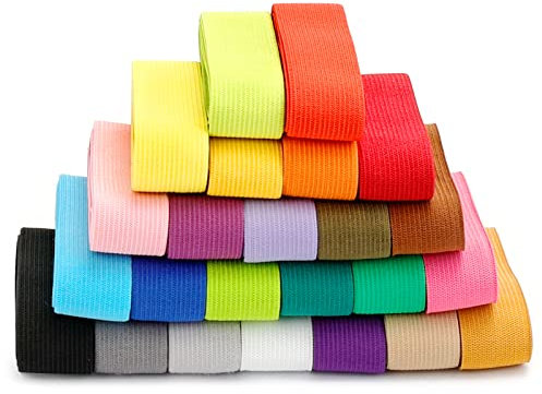 Elastisches Nähband 24 Farben 25mm breites Dichtungsband Buntes gefaltetes elastisches Dichtungsband Faltband zum Nähen von Accessoires DIY Handmade Kleidung und Gürtel