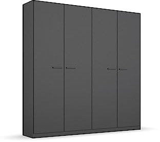 Rauch Möbel Florenz Schrank Kleiderschrank Drehtürenschrank, Grau metallic, Schwarz, 4-türig, inkl. 2 Kleiderstangen, 2 Einlegeböden BxHxT 181x210x54 cm