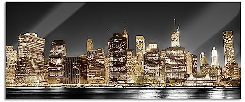 Pixxprint Glasbild Panorama, Wandbild aus Echtglas, Manhattan Skyline, 120x50 cm, inkl. Aufhängung und Abstandshalter