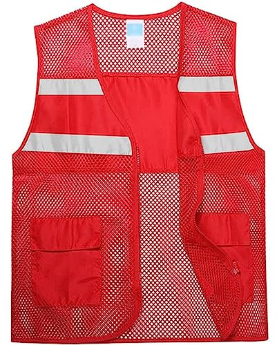 ZUMAHA 10PC atmungsaktive Sicherheitsweste, Sichtbarkeit, Reißverschluss vorne, reflektierende Weste mit reflektierenden Streifen, Netzgewebe, geeignet für Arbeiter