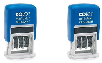 COLOP Datum-Stempel S160/L mit Text GESCANNT, Abdruck Blau/Rot (Packung mit 2)
