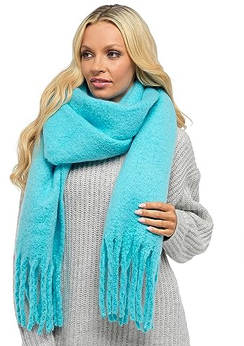 Dam färgglad varm vinter ribbad flip up mössa & tjock halsduk, Scarf – blå, en storlek