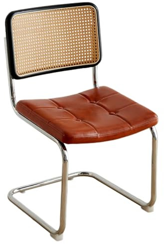 Esszimmerstuhl, Hochlehner, PU-Leder gepolstert High-End-Küchenstuhl mit Rattan-Rückenlehne und Metallbeinen für Wohnzimmer/Schlafzimmer/Esszimmer/Hof