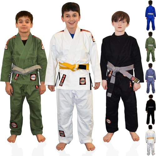 MAR | Student BJJ Gi for Kids, Kimono Uniform Training, Sparring & Lightweight Competition Suit 370 GSM Pearl Grain Fabric Tear-Resistant FREE White Belt - IBJJF Compliant