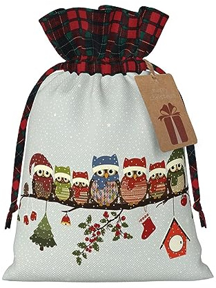ZISHAK Niedliche Weihnachts-Eulen auf Ast, Stoff-Geschenktasche, zart gestylt für besondere Anlässe, ideal für Festivals, Jubiläen