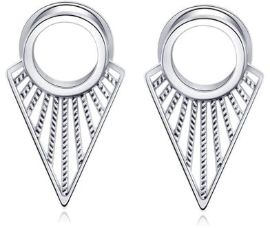 KnBoB 2 Stück Ear Tunnels 14MM Edelstahl Silber Hohl Dreieck Flesh Tunnel Ohr Piercing Expander Damen