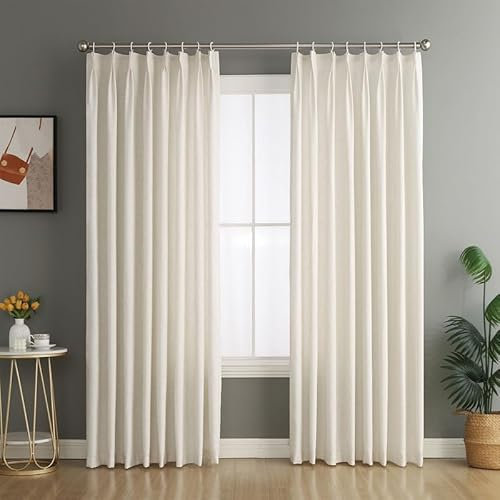 Grichril Plissee-Vorhänge aus natürlichem Leinen, verdunkelnd mit Nadelhaken, 160 cm, 183 cm, 213 cm, 213 cm, 244 cm, 274 cm, 274 cm, 274 cm, 304,8 cm, 304,8 cm