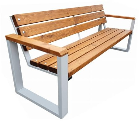 Primario Grande Gartenbank Wetterfest Holz - Holzbank Outdoor Pulverbeschichtet - Parkbank aus Skandinavische Fichte - Geschliffene Bretter - Bank mit Solider Rahmen (Posener RAL9006/Eiche, 175 cm)