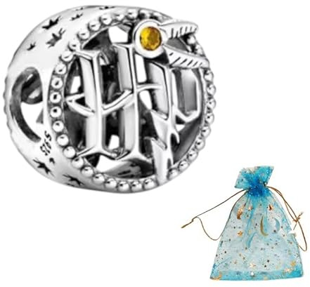 JABEDE Breloque en argent S925 inspirée de la saga Harry compatible avec les bracelets des grandes marques, avec pochette noire élégante, idéale pour les fans de H.P. (tampon), standard