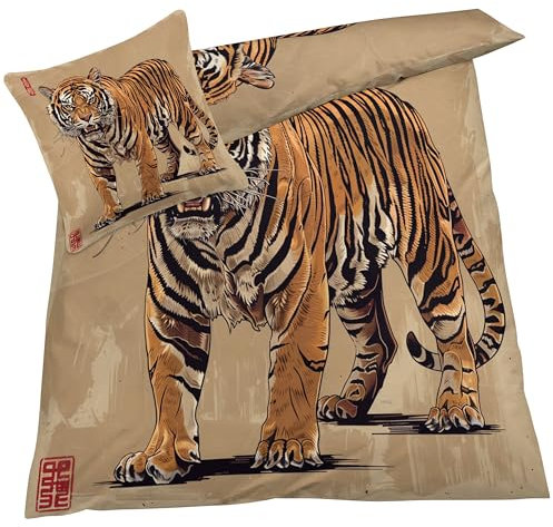 YELDAN Bettwäsche 140x200 Tiger, Tiere Bettbezug, Bettwäsche-Sets 2 teilig, Weich & Bügelfrei Mikrofaser Wendebettwäsche und 1 Kissenbezug 80x80 mit Umschlag