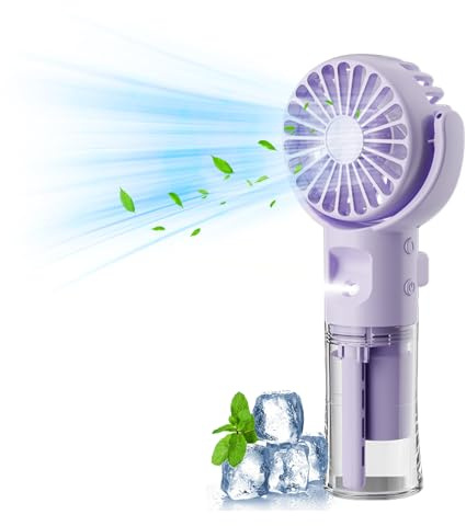 TETSMG Handventilator mit Wasserkühlung, Tragbarer Handventilator USB Wiederaufladbarer, 4 Geschwindigkeiten, Mini Ventilator mit Wasserkühlung Hand, Ventilator Akku Hand Fan für Reisen Büro (Lila)
